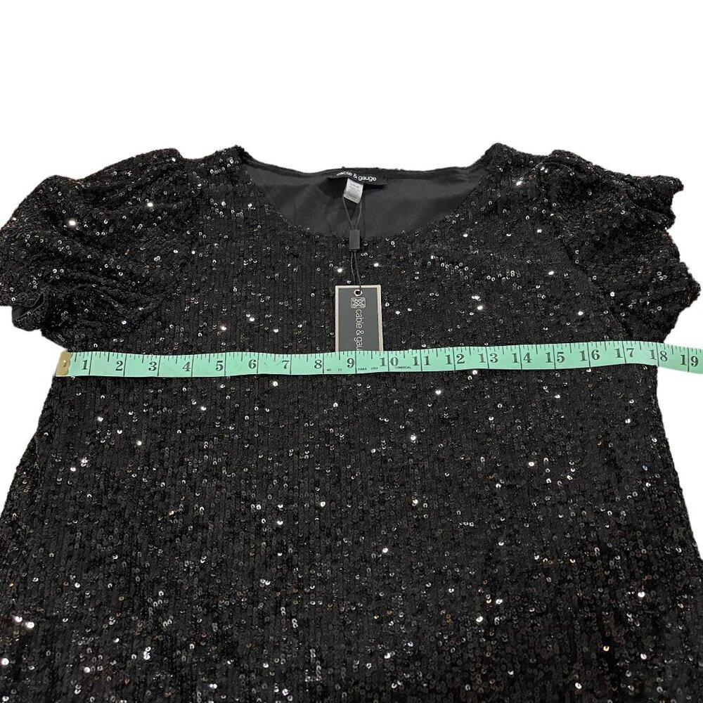 Cable & Gauge Black Sequined Beaded Short Sleeve Lined Dress Size L NWT New - Picture 6 of 12